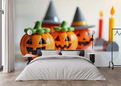 Halloween holiday toy pumpkins, toy caps, toy graves, toy candles, Wall mural