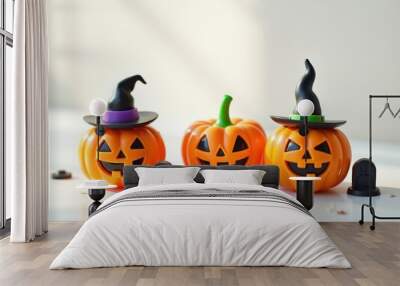 Halloween holiday toy pumpkins, toy caps, toy graves, toy candles, Wall mural