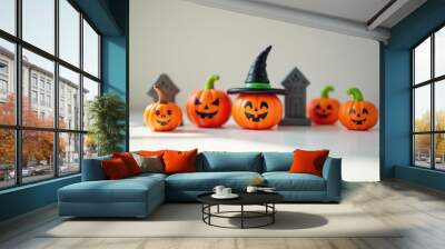 Halloween holiday toy pumpkins, toy caps, toy graves, toy candles, Wall mural