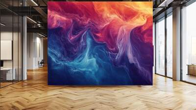 Heatmap of a river during peak flow, with intense reds and oranges marking the fastest-moving water and cooler blues in the slower sections. 4K hyperrealistic photo. Wall mural