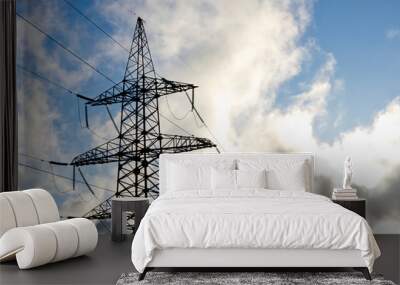 High-voltage power transmission on the sky background Wall mural