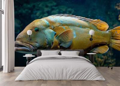 Humphead wrasse with prominent forehead, 4K hyperrealistic photo Wall mural