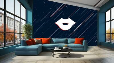 Large white lips symbol framed in red in the center. The effect of flying through the stars. Vector illustration on a dark blue background with stars and slanted lines Wall mural