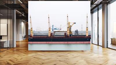 Vessel dry cargo on loading, unloading in port. Bulker in port. port terminal Wall mural