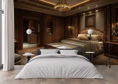 Luxurious bedroom with an empty velvet-lined jewelry box. Wall mural