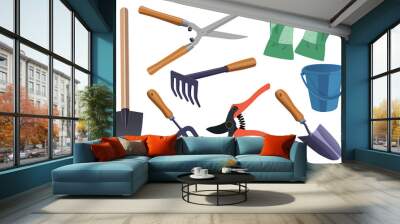 A set of gardening tools a spade, bucket, and so on. Vector image isolated on white background. Wall mural