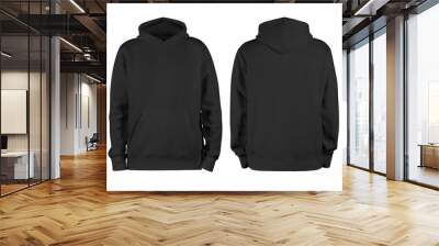 Men's black blank hoodie template,from two sides, natural shape on invisible mannequin, for your design mockup for print, isolated on white background Wall mural