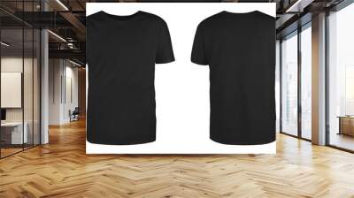 Men's black blank T-shirt template,from two sides, natural shape on invisible mannequin, for your design mockup for print, isolated on white background.. Wall mural