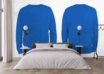 Men's blue blank sweatshirt template,from two sides, natural shape on invisible mannequin, for your design mockup for print, isolated on white background.. Wall mural