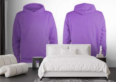 Men's grey blank hoodie template,from two sides, natural shape on invisible mannequin, for your design mockup for print, isolated on white background. Wall mural