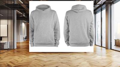 Men's grey blank hoodie template,from two sides, natural shape on invisible mannequin, for your design mockup for print, isolated on white background Wall mural