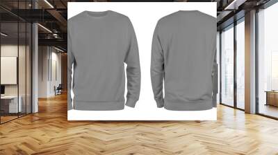 Men's grey blank sweatshirt template,from two sides, natural shape on invisible mannequin, for your design mockup for print, isolated on white background. Wall mural