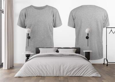 Men's grey blank T-shirt template,from two sides, natural shape on invisible mannequin, for your design mockup for print, isolated on white background.. Wall mural