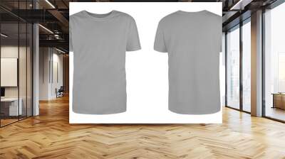 Men's grey blank T-shirt template,from two sides, natural shape on invisible mannequin, for your design mockup for print, isolated on white background.. Wall mural