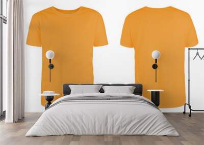 Men's orange blank T-shirt template,from two sides, natural shape on invisible mannequin, for your design mockup for print, isolated on white background.. Wall mural