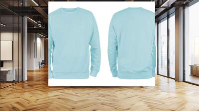 Men's pastel blue blank sweatshirt template,from two sides, natural shape on invisible mannequin, for your design mockup for print, isolated on white background.. Wall mural