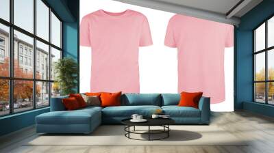 Men's pink blank T-shirt template,from two sides, natural shape on invisible mannequin, for your design mockup for print, isolated on white background... Wall mural