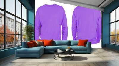 Men's violet blank sweatshirt template,from two sides, natural shape on invisible mannequin, for your design mockup for print, isolated on white background.. Wall mural