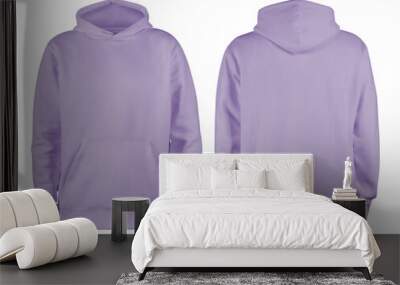 Men's white blank hoodie template,from two sides, natural shape on invisible mannequin, for your design mockup for print, isolated on white background Wall mural