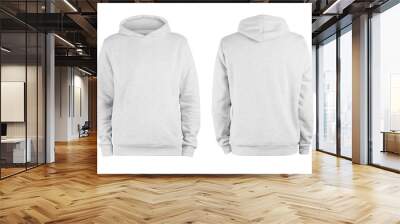 Men's white blank hoodie template,from two sides, natural shape on invisible mannequin, for your design mockup for print, isolated on white background Wall mural