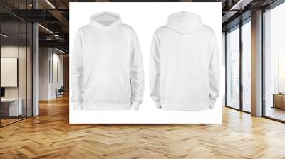 Men's white blank hoodie template,from two sides, natural shape on invisible mannequin, for your design mockup for print, isolated on white background Wall mural