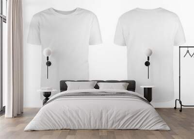 Men's white blank T-shirt template,from two sides, natural shape on invisible mannequin, for your design mockup for print, isolated on white background.. Wall mural