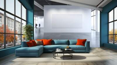 Modern Gallery interior with big blank picture.  Museum interior blank. White interior in the art gallery. Wall mural