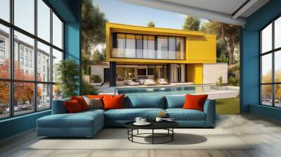 Modern luxury villa exterior in minimal scandinavian style, yellow colors Wall mural