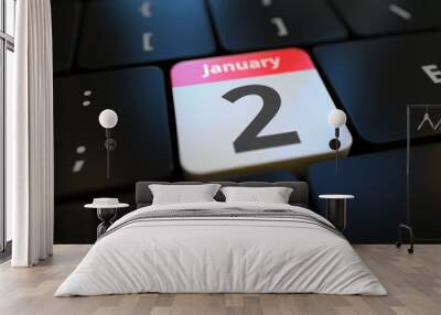 January 2 date on a keyboard key, 3d rendering Wall mural