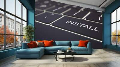 modern black computer keyboard and luminous install key. 3d rendering Wall mural