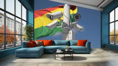 Outdoor security cameras near flag of Bolivia. 3d rendering Wall mural