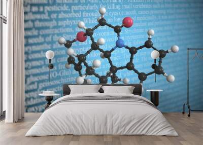 Strychnine scientific molecular model, 3D rendering Wall mural