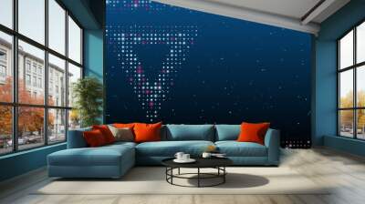 On the left is the give way symbol filled with white dots. Pointillism style. Abstract futuristic frame of dots and circles. Some dots is pink. Vector illustration on blue background with stars Wall mural