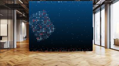 On the left is the magic book symbol filled with white dots. Pointillism style. Abstract futuristic frame of dots and circles. Some dots is red. Vector illustration on blue background with stars Wall mural