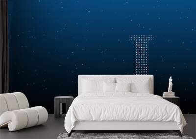 On the right is the capital letter I symbol filled with white dots. Background pattern from dots and circles of different shades. Vector illustration on blue background with stars Wall mural