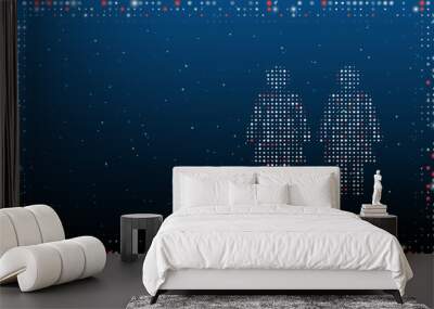 On the right is the woman with woman symbol filled with white dots. Abstract futuristic frame of dots and circles. Vector illustration on blue background with stars Wall mural