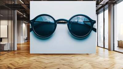 Pair of trendy round sunglasses on white background, 4K hyperrealistic photo Wall mural