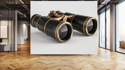 Pair of vintage binoculars, white background, 4K hyperrealistic photo Wall mural