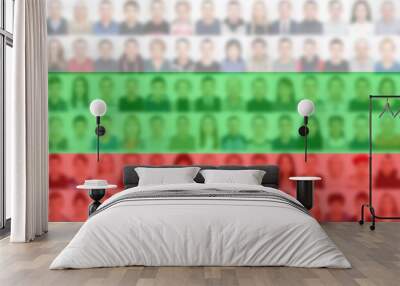 Portraits of many people on the background of the flag of Bulgaria. The concept of the population and demographic state of the country. Wall mural