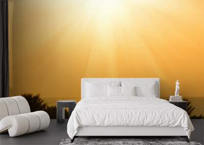 Palm trees and sea at tropical sunset (sunrise) Wall mural