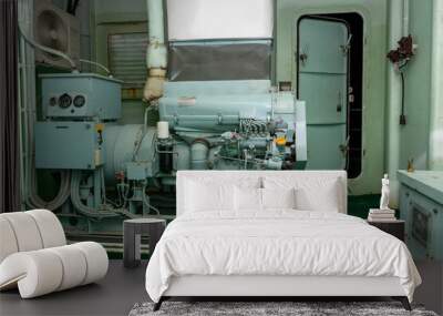 Emergency Diesel generator. Marine engine. Safety equipment. Wall mural