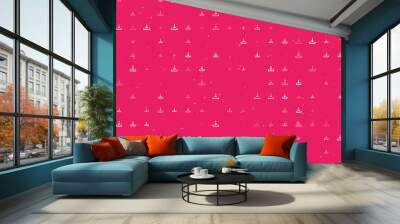 Seamless background pattern of evenly spaced white download symbols of different sizes and opacity. Vector illustration on pink background with stars Wall mural