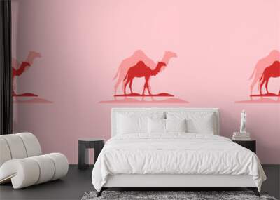 Seamless pattern of large isolated red wild camel symbols. The elements are evenly spaced. Vector illustration on light red background Wall mural