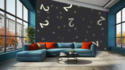 Seamless pattern with stars, number two symbols on black background. Night sky. Vector illustration on black background Wall mural