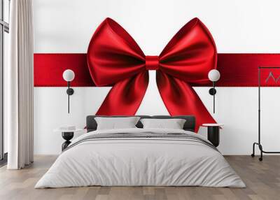 Shiny satin red ribbon with a bow isolated on transparent background for greeting cards and invitations. Wall mural