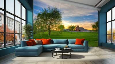 sunset on the farm Wall mural