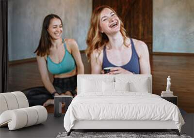 Conversation and tea party of yogis in the loft Wall mural