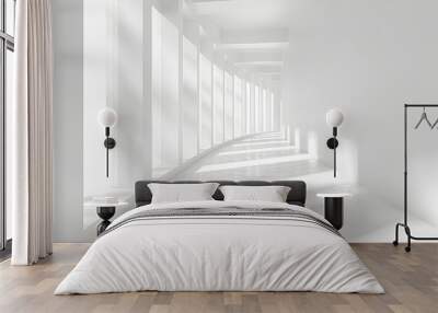 White abstract tunnel. White building space corridor. Modern minimalistic white corridor. 
 Wall mural