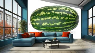 whole elongated watermelon isolated on white background, long watermelon close-up Wall mural