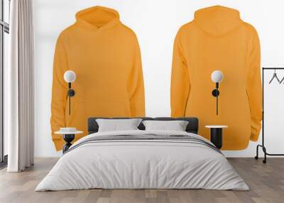 woman's orange blank hoodie template,from two sides, natural shape on invisible mannequin, for your design mockup for print, isolated on white background. Wall mural